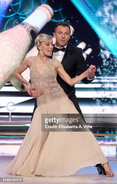 Alex Del Piero and his dance partner Maria Ermechkova perform on the Italian TV show "Ballando Con Le Stelle" at RAI Auditorium on May 11, 2019 in...