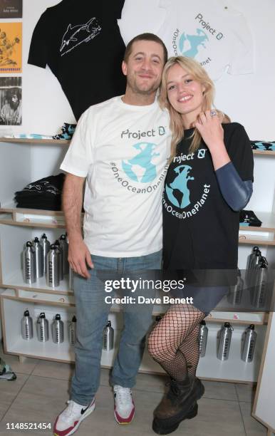 Tyrone Wood and Georgia May Jagger attend the launch of ocean conservation group Project 0's pop up shop on June 8, 2019 in London, England.