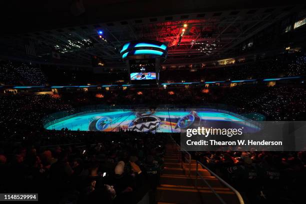 Detailed view of the arena prior to Game One between the St. Louis Blues and the San Jose Sharks in the Western Conference Finals during the 2019 NHL...