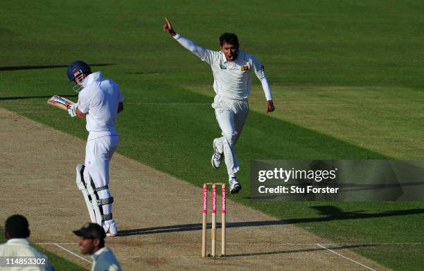 England batsman Andrew Strauss is out to Sri Lanka bowler Suranga Lakmal during day two of the 1st npower test match between England and Sri Lanka at...