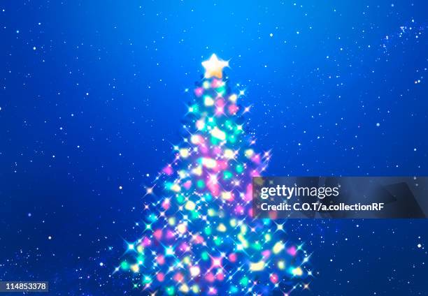 illuminated christmas tree, digital composite - outdoor string lights stock illustrations