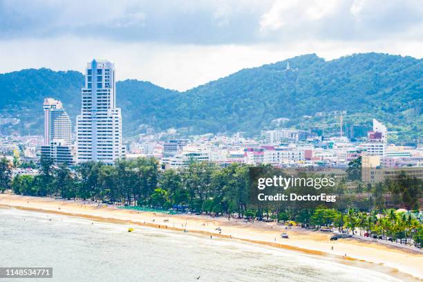 patong beach from aerial view, phuket, thailand - surin beach stock pictures, royalty-free photos & images