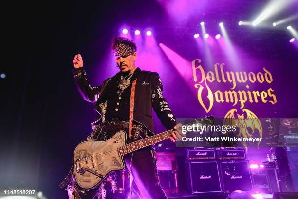 Johnny Depp of The Hollywood Vampires performs at The Greek Theatre on May 11, 2019 in Los Angeles, California.