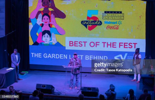 Flavio Alves of "The Garden Left Behind " Best of Fest winner speaks at the the filmmaker awards ceremony at the 5th Annual Bentonville Film Festival...