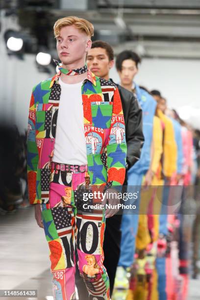 Models present a new Spring/Summer 2020 ICEBERG collection during London Fashion Weak Mens in the old Trumans Brewery show space in London on the...