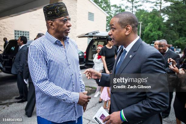 Virginia Lt. Governor Justin Fairfax speaks to family, friends, and mourners following the funeral of Ryan Keith Cox, a victim in the June 1 Virginia...