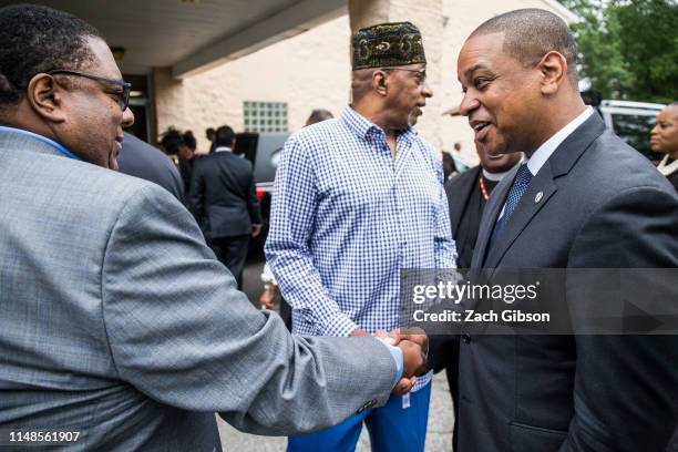 Virginia Lt. Governor Justin Fairfax speaks to family, friends, and mourners following the funeral of Ryan Keith Cox, a victim in the June 1 Virginia...