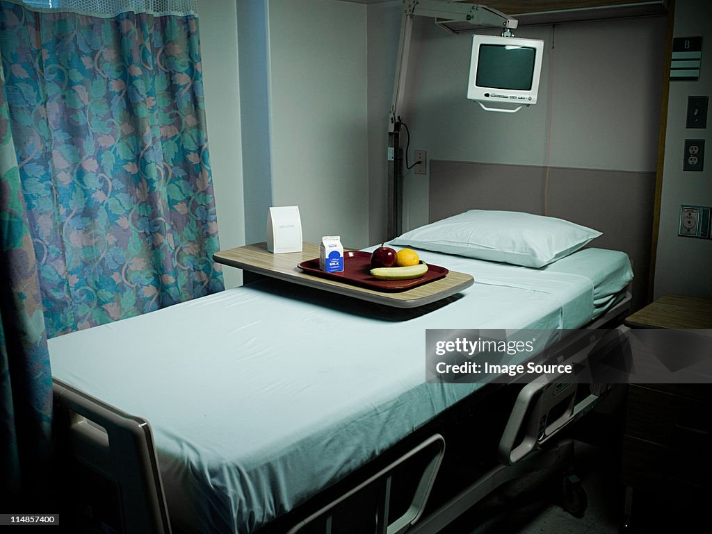 Tray of food on hospital bed