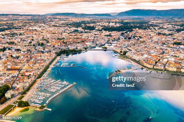 aerial view of geneva city - geneva stock pictures, royalty-free photos & images