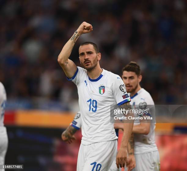 Leonardo Bonucci of Italy celebrates after scoring the goal during the UEFA Euro 2020 Qualifier between Greece and Italy on June 8, 2019 in Athens,...