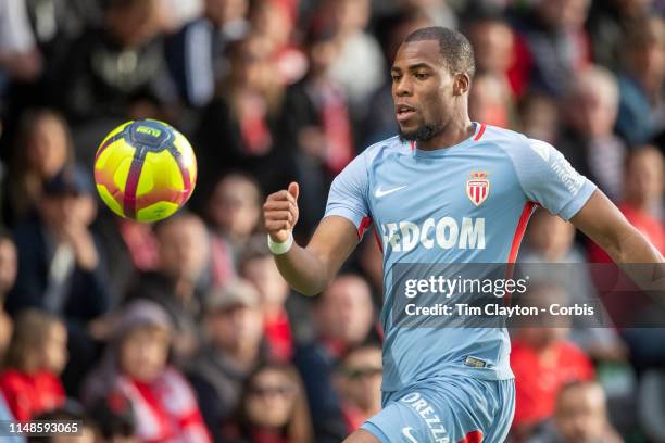 May 11: Djibril Sidibe of Monaco in action during the Nimes V Monaco, French Ligue 1, regular season match at Stade des Costières on May 11th 2019,...