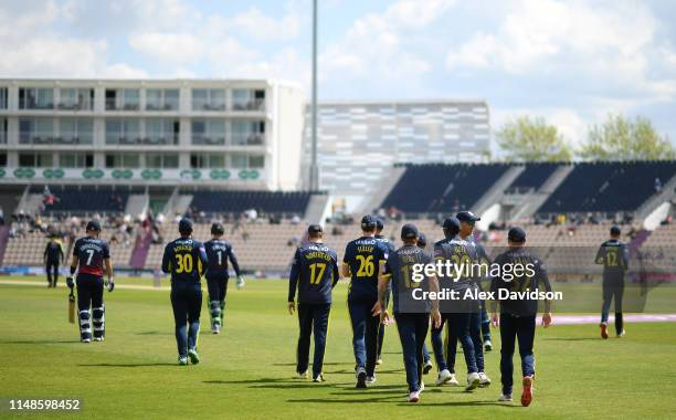 The Hampshire side make their way their way to the middle during the Royal London One Day Cup Semi-Final match between Hampshire and Lancashire at...