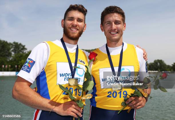 Martin Mackovic and Milos Vasic of Serbia pose for a photo after winning the Gold Medal in the Men's Pair final during Day Three of the World Rowing...
