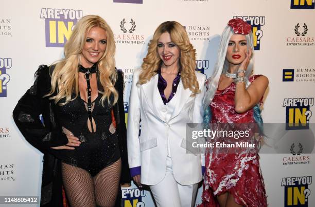 Britney Spears impersonator Katie Murdock, Madonna impersonator Coty Alexander and Lady Gaga impersonator Christina Shaw from the tribute show "Blond...