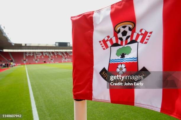 Southampton FC corner flag before the Premier League match between Southampton FC and Huddersfield Town at St Mary's Stadium on May 12, 2019 in...