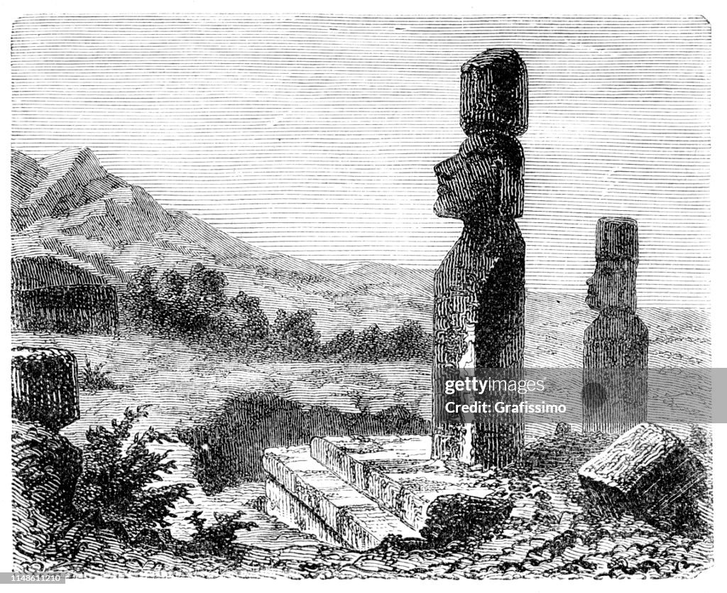 Moai at Ahu Tongariki on Easter Island Chile illustration 1894