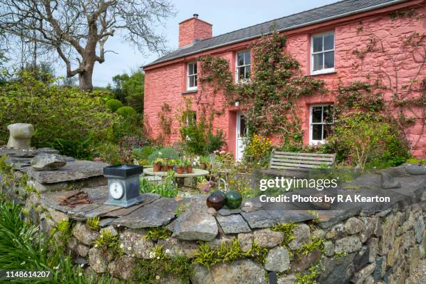 dyffryn fernant gardens, dinas, pembrokeshire, wales - stone wall garden stock pictures, royalty-free photos & images