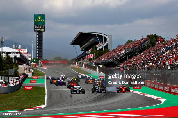 Lewis Hamilton of Great Britain driving the Mercedes AMG Petronas F1 Team Mercedes W10, Valtteri Bottas driving the Mercedes AMG Petronas F1 Team...