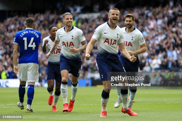 Eric Dier of Tottenham Hotspur celebrates after scoring his team's first goal during the Premier League match between Tottenham Hotspur and Everton...