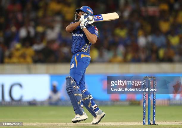 Rohit Sharma of the Mumbai Indians bats during the Indian Premier League Final match between the the Mumbai Indians and Chennai Super Kings at Rajiv...