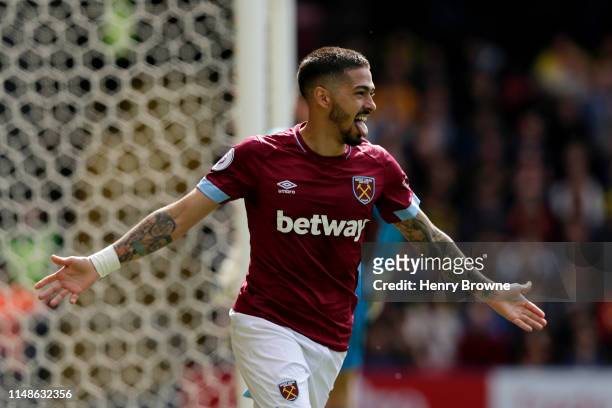 Manuel Lanzini of West Ham United celebrates after scoring his team's second goal during the Premier League match between Watford FC and West Ham...
