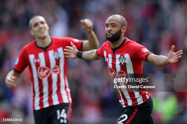 Nathan Redmond of Southampton celebrates after scoring his team's first goal during the Premier League match between Southampton FC and Huddersfield...