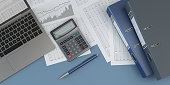 Accounting, blue background, 3D illustration