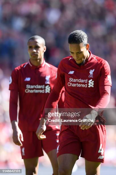 Virgil van Dijk and Joel Matip of Liverpool look dejected during the Premier League match between Liverpool FC and Wolverhampton Wanderers at Anfield...