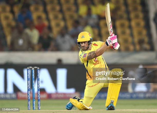 Faf Du Plessis of the Chennai Super Kings bats during the Indian Premier League Final match between the the Mumbai Indians and Chennai Super Kings at...