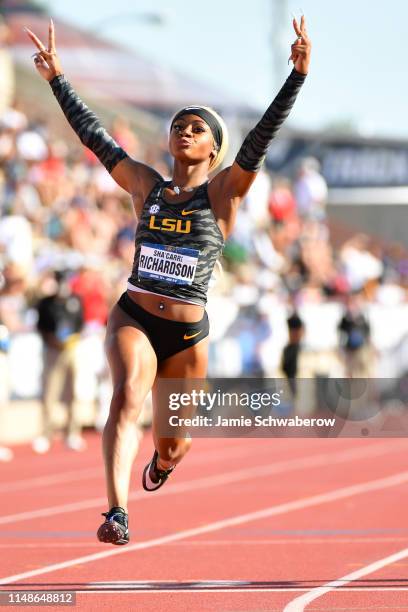 Sha'Carri Richardson of the LSU Tigers races to a victory in the 100 meter dash during the Division I Men's and Women's Outdoor Track & Field...
