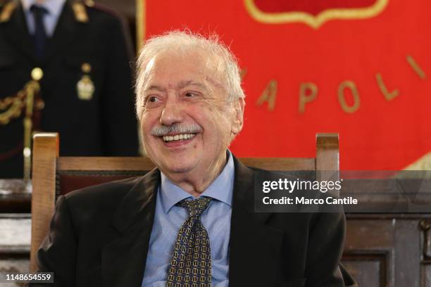 The journalist, Gianni Minà, during the ceremony for the conferment of honorary citizenship of the city of Naples.