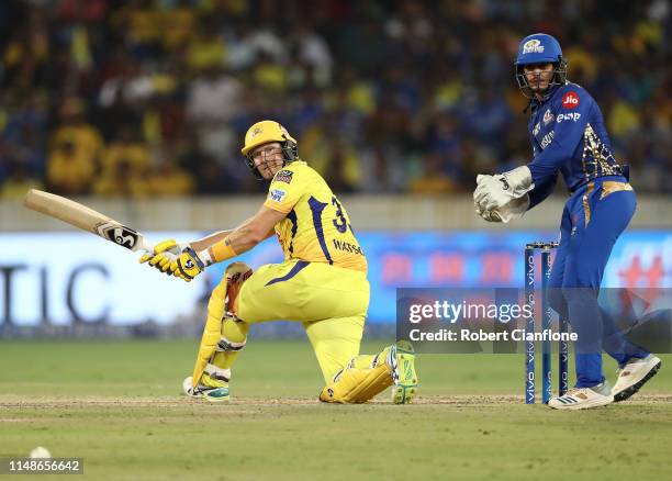 Shane Watson of the Chennai Super Kings bats during the Indian Premier League Final match between the the Mumbai Indians and Chennai Super Kings at...