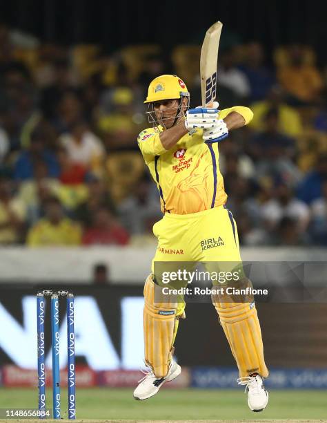 Dhoni of the Chennai Super Kings bats during the Indian Premier League Final match between the the Mumbai Indians and Chennai Super Kings at Rajiv...