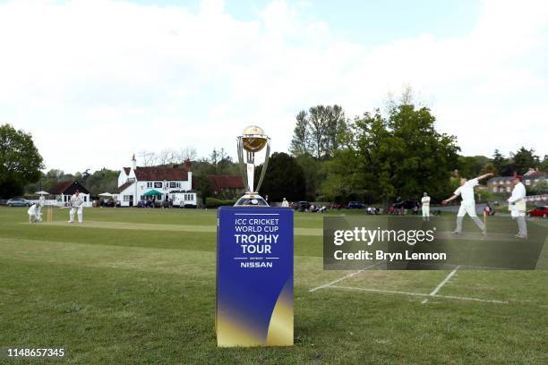 Tilford Cricket Club play Authors CC on The Green in Tilford during the ICC Cricket World Cup Trophy Tour on May 12, 2019 in Tilford, Surrey,...