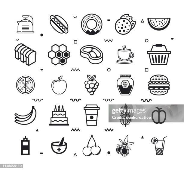 food production & distribution line style vector icon set - food processing icon stock illustrations