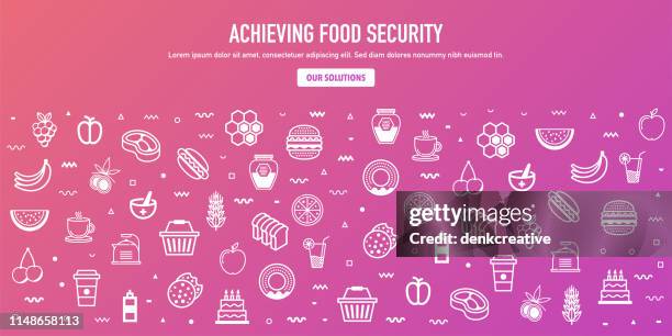 achieving food security outline style web banner design - cooked broccoli stock illustrations