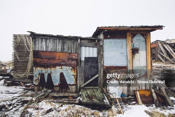 fishermen shacks of teriberka - shack stock pictures, royalty-free photos & images
