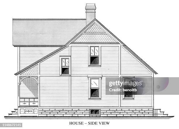house "u2013 side view - house side view illustration stock illustrations