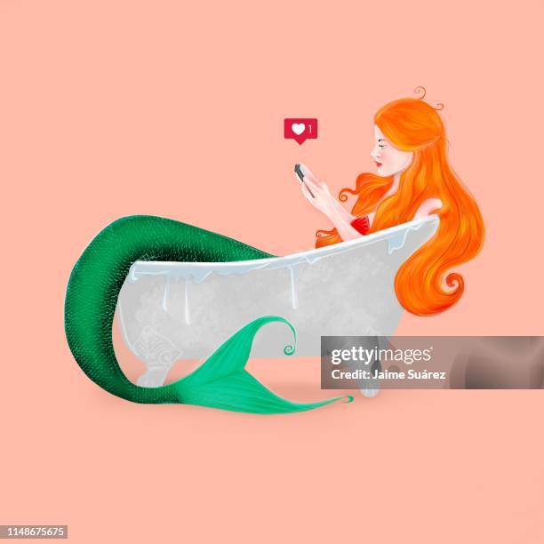 bathing mermaid - text messaging illustration stock pictures, royalty-free photos & images