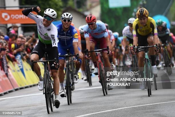 Team Dimension Data rider Norway's Edvald Boasson Hagen , followed by Team Deceuninck-Quick-Step rider Belgium's Philippe Gilbert, Team Katusha...