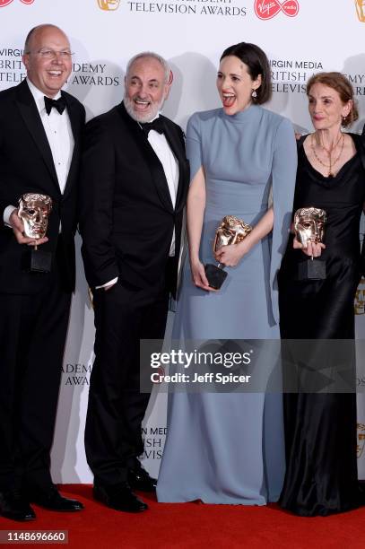 Winners of the Drama Series award for 'Killing Eve', Colin Wratten, Kim Bodnia, Phoebe Waller-Bridge and Sally Woodward Gentle pose in the Press Room...