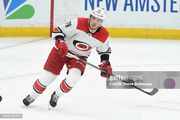 Micheal Ferland of the Carolina Hurricanes skates against the Boston Bruins in Game Two of the Eastern Conference Final during the 2019 NHL Stanley...