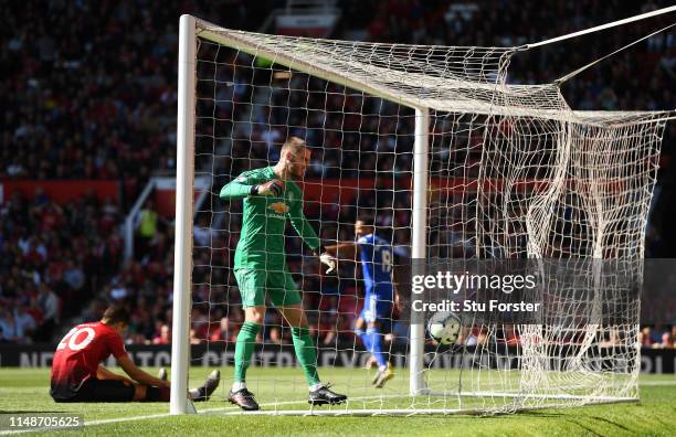 United goalkeeper David De Gea reacts angrily after the 2nd Cardiff goal during the Premier League match between Manchester United and Cardiff City...