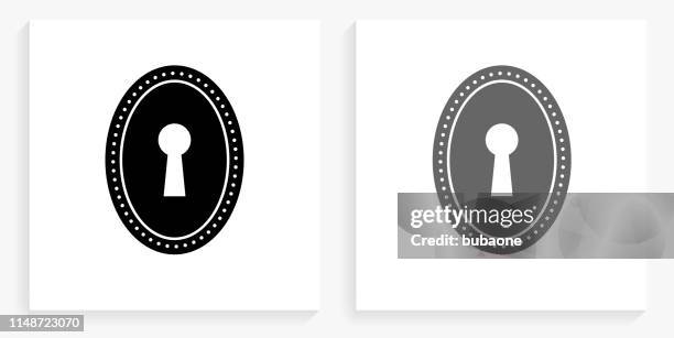 keyhole black and white square icon - light through keyhole stock illustrations