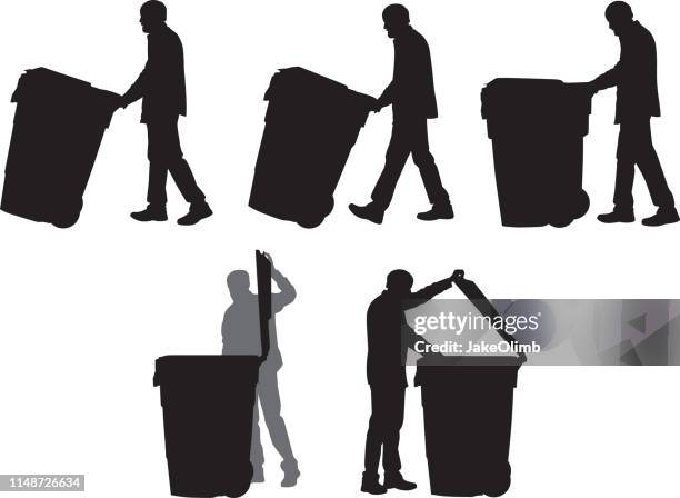 ilustrações de stock, clip art, desenhos animados e ícones de man taking out trash silhouettes - senior people full body