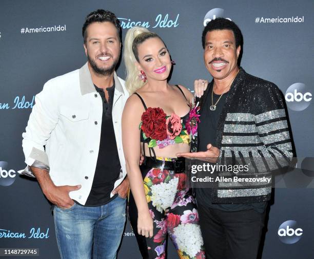 Judges Luke Bryan, Katy Perry and Lionel Richie pose for a photo after ABC's "American Idol" live show on May 12, 2019 in Los Angeles, California.