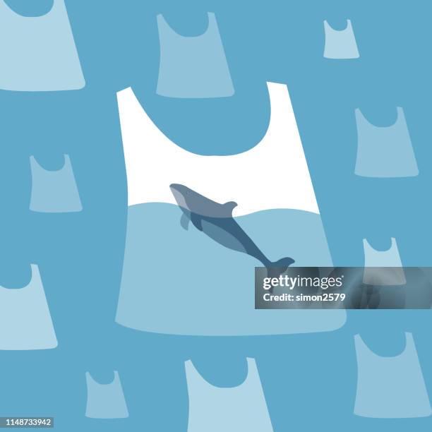 stop ocean plastic pollution! - floating plastic bag stock illustrations