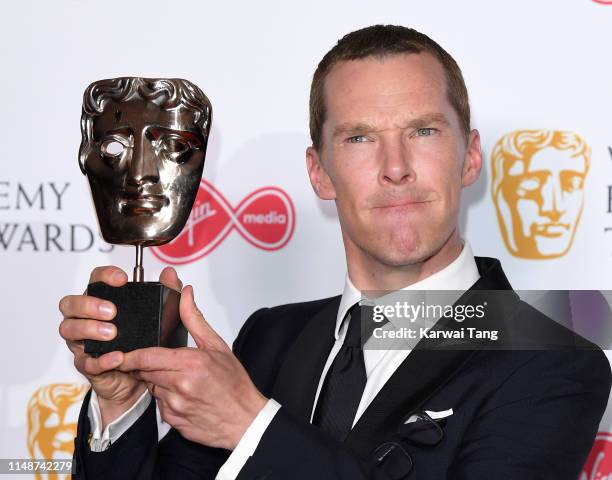 Benedict Cumberbatch, winner of the Best Leading Actor Award for 'Patrick Melrose' poses in the Press Room at the Virgin TV BAFTA Television Award at...