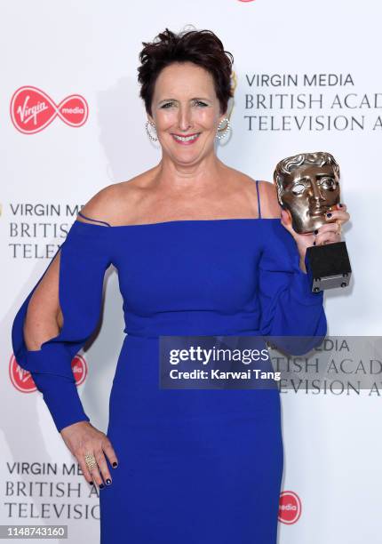 Fiona Shaw, winner of the Supporting Actress award for 'Killing Eve' poses in the Press Room at the Virgin TV BAFTA Television Award at The Royal...