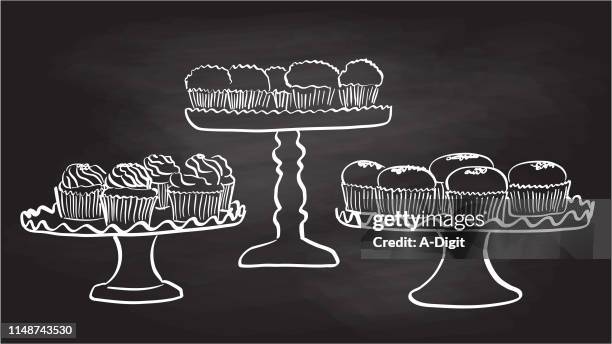 cupcakes store chalkboard - cupcake stock illustrations